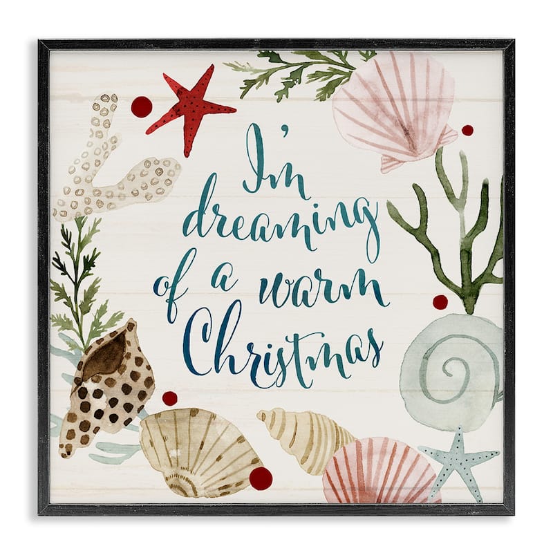 Stupell Dreaming of Warm Christmas Nautical Beach Holiday Framed Wall Art, 12 x 12 - 12 x 12 - Black