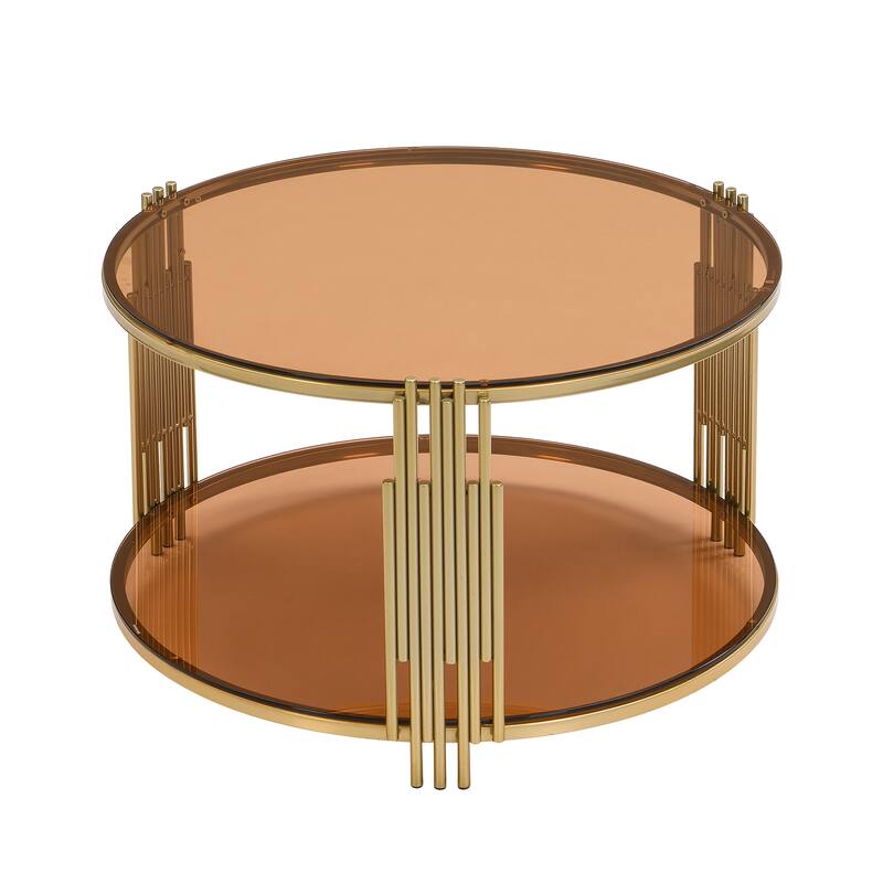 31.5" Glass Coffee Table with Asymmetrical Metal Base