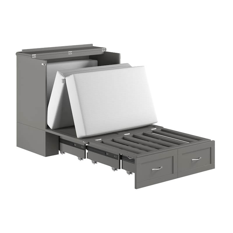 Murphy Bed Chest with Mattress & Charging - Space Saving Folding Bed