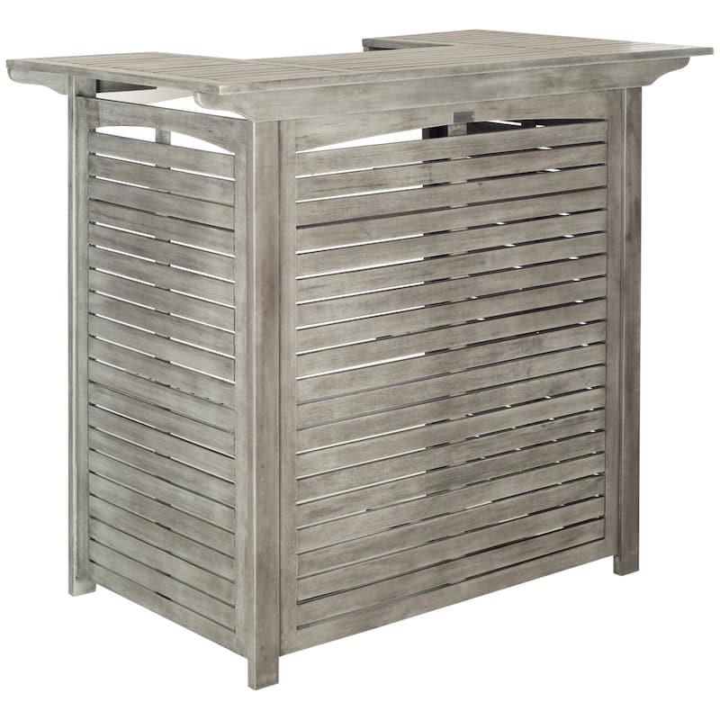 SAFAVIEH Outdoor Kaiya Wood 3-Shelf Bar Table - 27Wx46Dx42H