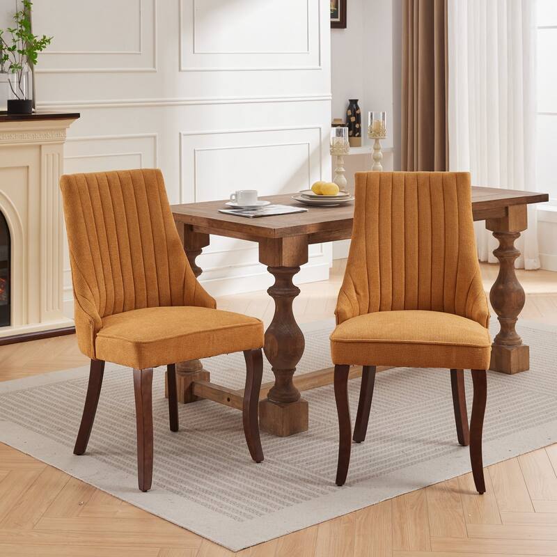 Flocking Dining Chairs Channel Kitchen Dinner Chair Comfy Fabric Upholstered Accent Chair with Curved Solid Wood Legs,Set of 2