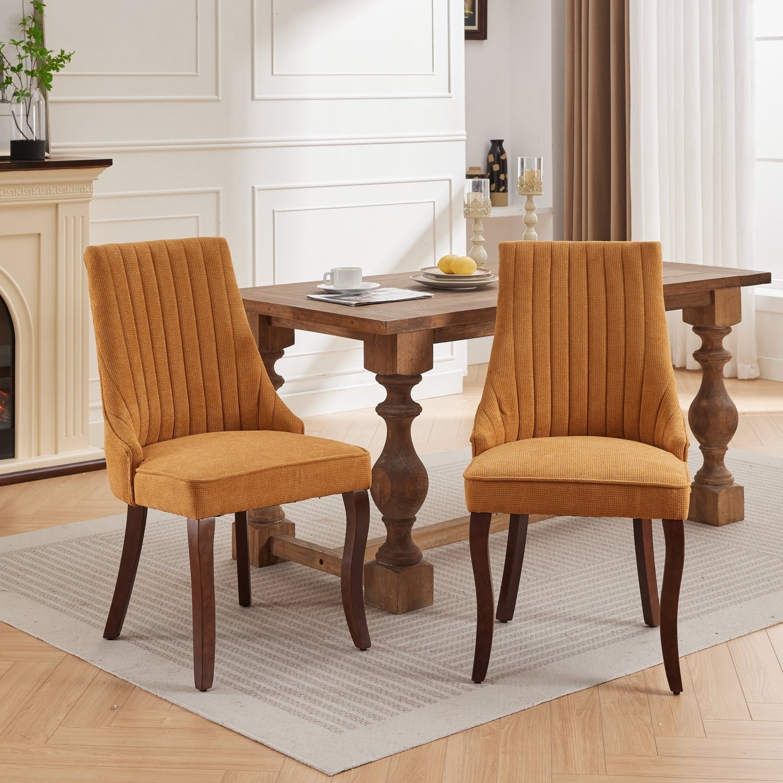 Roomfitters Dining Chairs Set of 2, Velvet Upholstered Channel Back Accent Chairs with Curved Solid Wood Legs