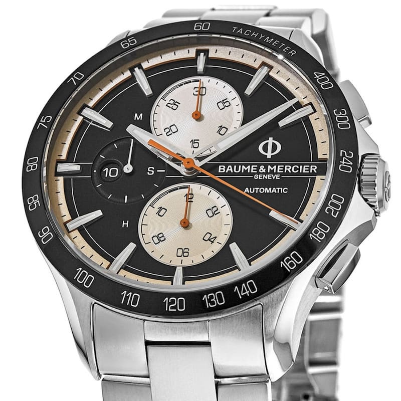 Baume and Mercier Clifton Club Automatic Chronogragh Men's Watch - Black Face, Stainless Steel Bracelet