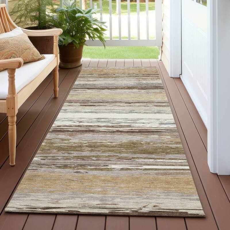 Machine Washable Indoor/ Outdoor Abstract Stripes Chantille Rug - Beige - 2'3" x 7'6"