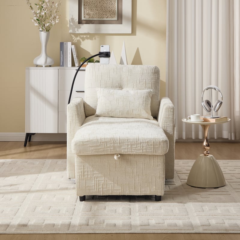 Multifunctional Lazy Person Sofa Recliner,Storage Backrest With Cell Phone Bracket Chenille Single Leisure Chair