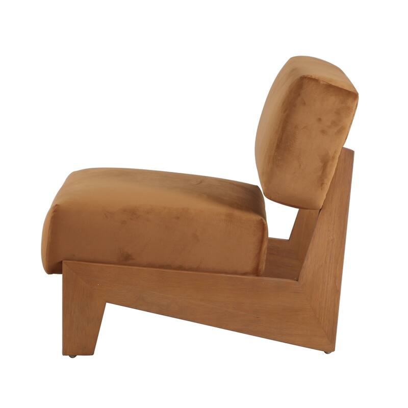 Modrest Tucker Mid-Century Modern Camel Velvet & Chestnut Accent Chair