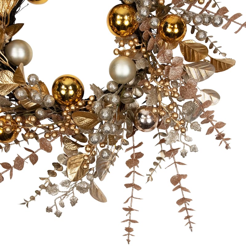 Ornaments Holly and Berries Artificial Christmas Wreath - 30" - Gold and Copper Tone