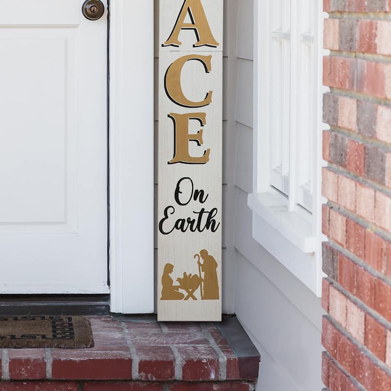 Glitzhome 42"H Lighted "JOY" or 60"H "PEACE" Wooden Nativity Porch Sign
