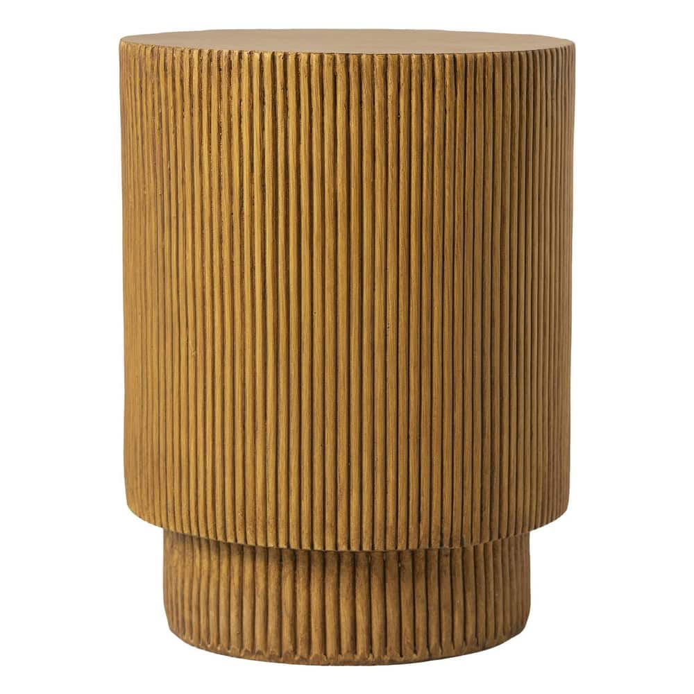 Eden Modern Wide Round Fiberstone Side Table with Accent Ribbed Design End Table for Living Rooms, Patios, and Gardens