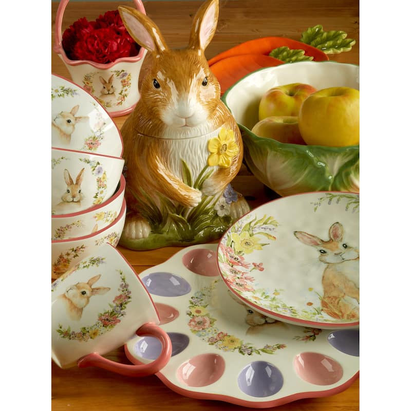 Certified International Easter Garden 6" Canape/Luncheon Plates, Set of 4 Assorted Designs - 6" x 6" x 0.75"