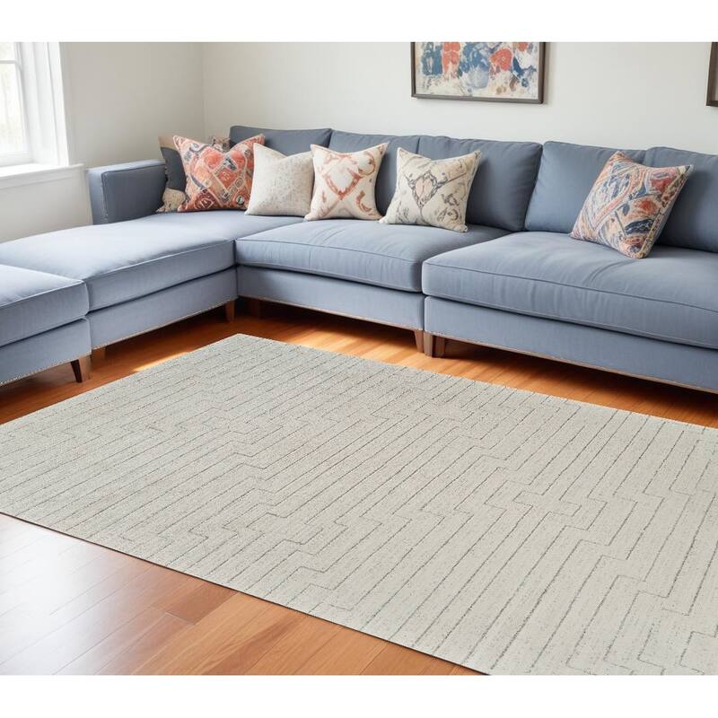 Betab Distressed Abstract Stain Resistant Woven Durable Area Rug By HomeRoots - 8' X 11' - Cream and Beige - Rectangle