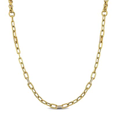 Miadora 5/8ct TGW Cubic Zirconia Necklace Rolo Rectangle Links in 14k Yellow Gold