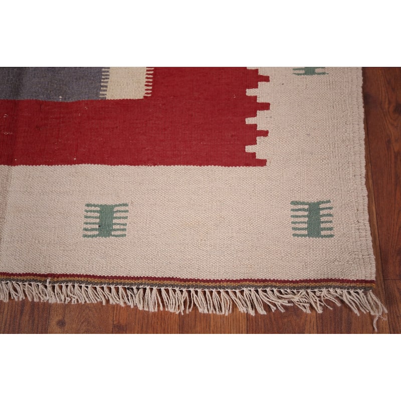 Geometric Kilim Persian Foyer Rug Flatweave Wool Carpet - 3'3"x 4'5"