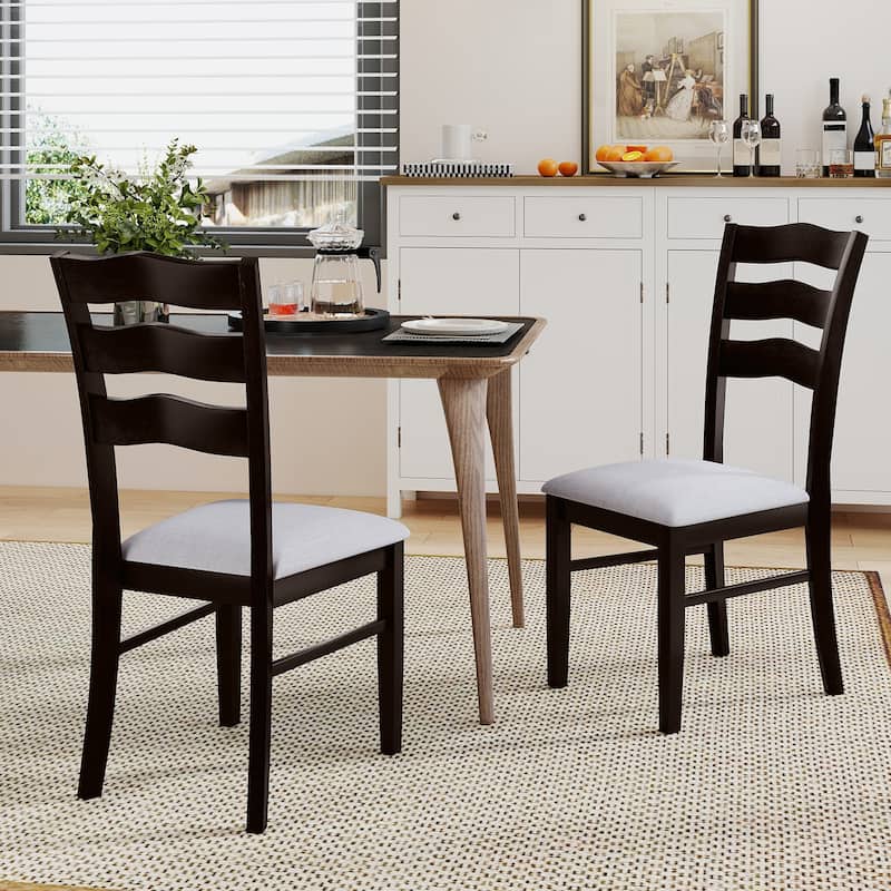 Gymax Dining Chairs Set of 4 Fabric Rubber Wood Legs Padded Seat Wavy