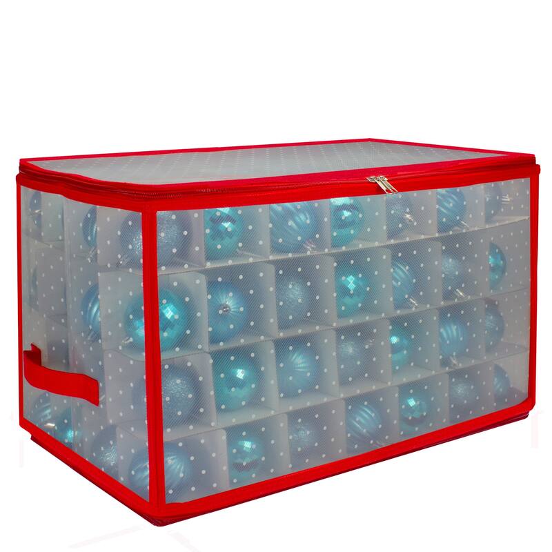 Transparent Zip Up Christmas Storage Box - 20.5" - Holds 112 Ornaments - Red and Clear