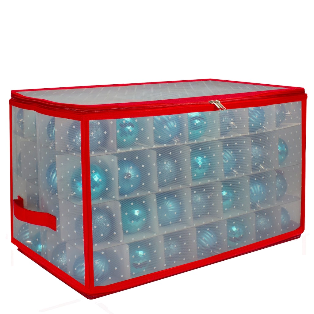 Transparent Zip Up Christmas Storage Box - 20.5" - Holds 112 Ornaments - Red and Clear