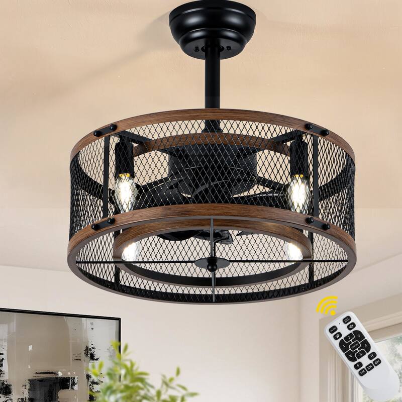 Bella Depot 19" Industrial Metal Cage Ceiling Fan with Light and Remote - 18.9"