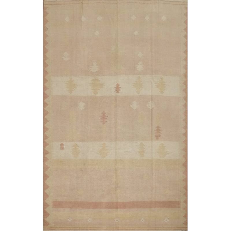 Hand Woven Oriental 100% Wool Carpet Southwestern Tribal Pink Kilim Area Rug - 9' 10'' X 6' 7''