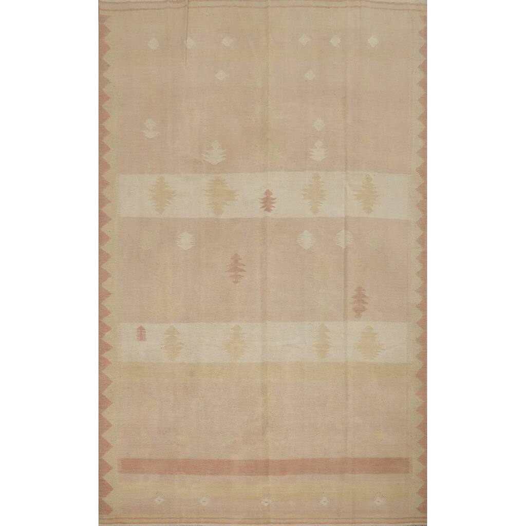Hand Woven Oriental 100% Wool Carpet Southwestern Tribal Pink Kilim Area Rug - 9' 10'' X 6' 7''