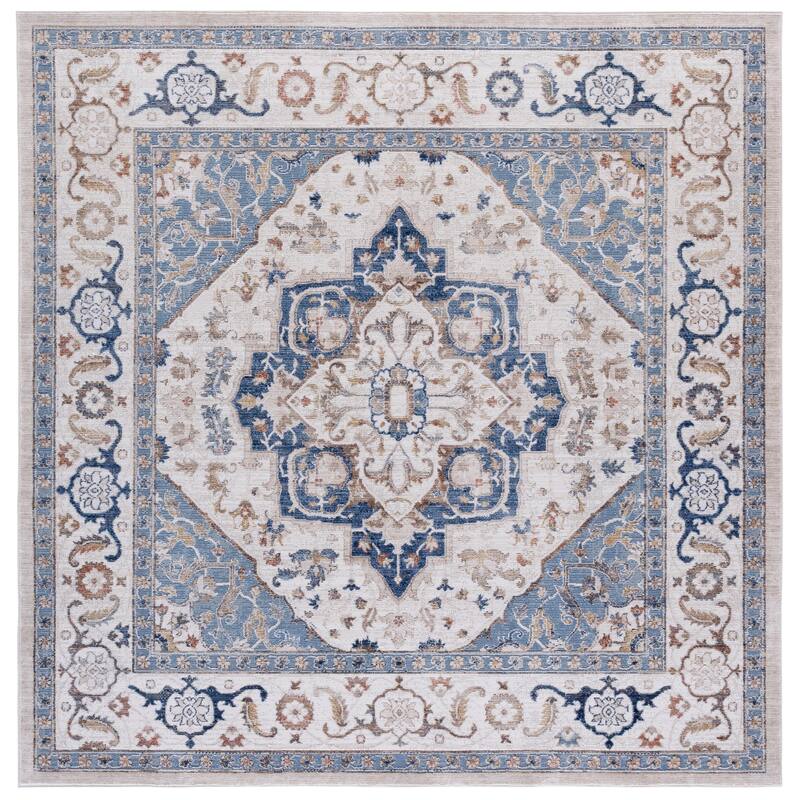 SAFAVIEH Elwood Tulin Traditional Medallion Rug - 6'5" Square - Beige/Navy
