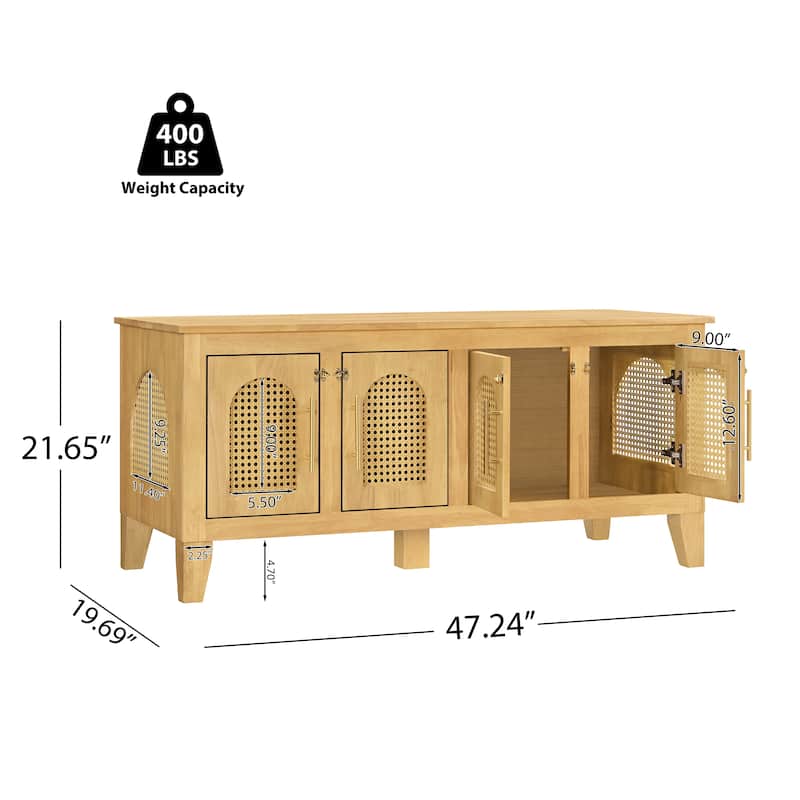 Christopher Knight Home - 47"W Rubber Wood Dog Crate Cabinet with Rattan Doors & Storage