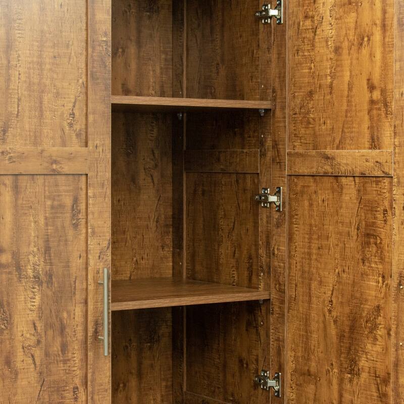 High Wardrobe Armoire & Kitchen Cabinet with 2 Doors, 2 Drawers and 5 Storage Spaces, Durable Sturdy MDF Frame for Bedroom