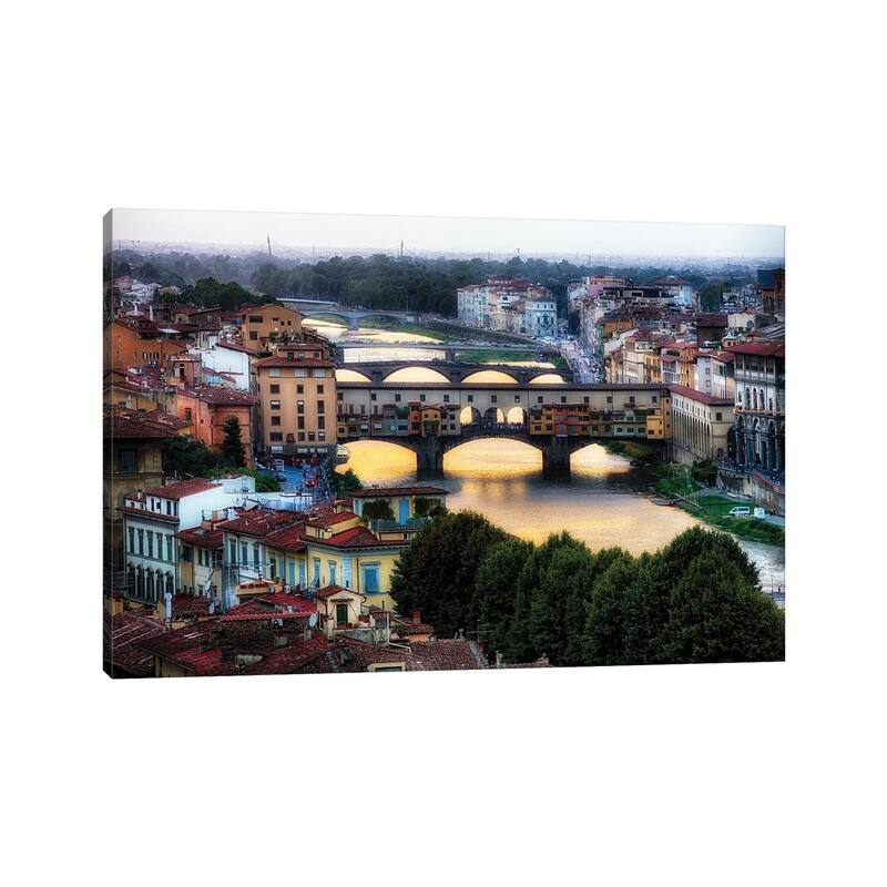 iCanvas "High Angle View Of The Bridges Over The Arno River, Florence, Tuscany, Italy" by George Oze Canvas Print