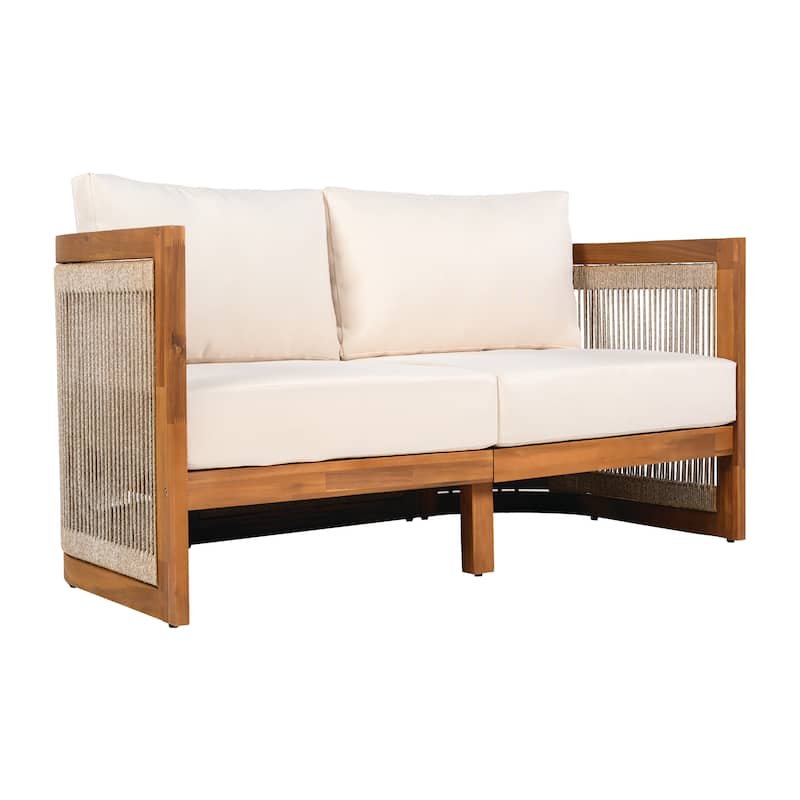 4-Piece Patio Seating Group w/ 2 Chairs, Loveseat & Table Premium Acacia Wood Outdoor Furniture Set