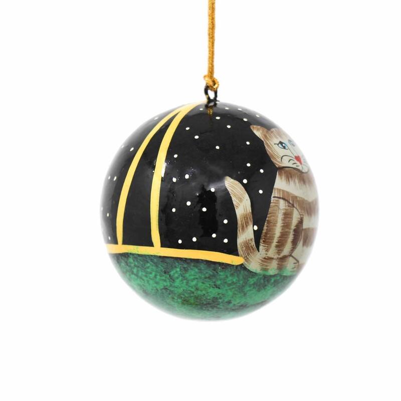 Recycled Paper Handpainted Animal Theme Ornaments, Set of 2 (India)
