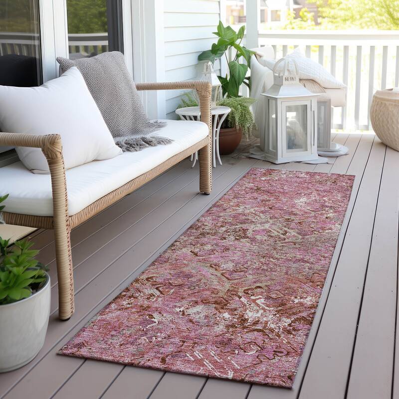 Machine Washable Indoor/ Outdoor Chantille Distressed Diamonds Rug - Pink - 2'3" x 7'6"