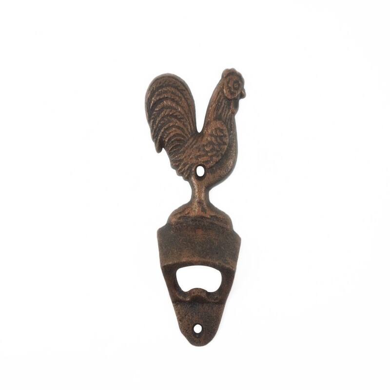 6" Decorative Rooster Bottle Opener Copper Cast Iron Vintage Wall Mount Farmhouse Bar Decor - 3" L x 1" W x 6" H