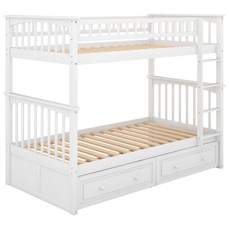Twin over Twin Bunk Bed with 2 Drawers & Convertible Design，400lb Capacity