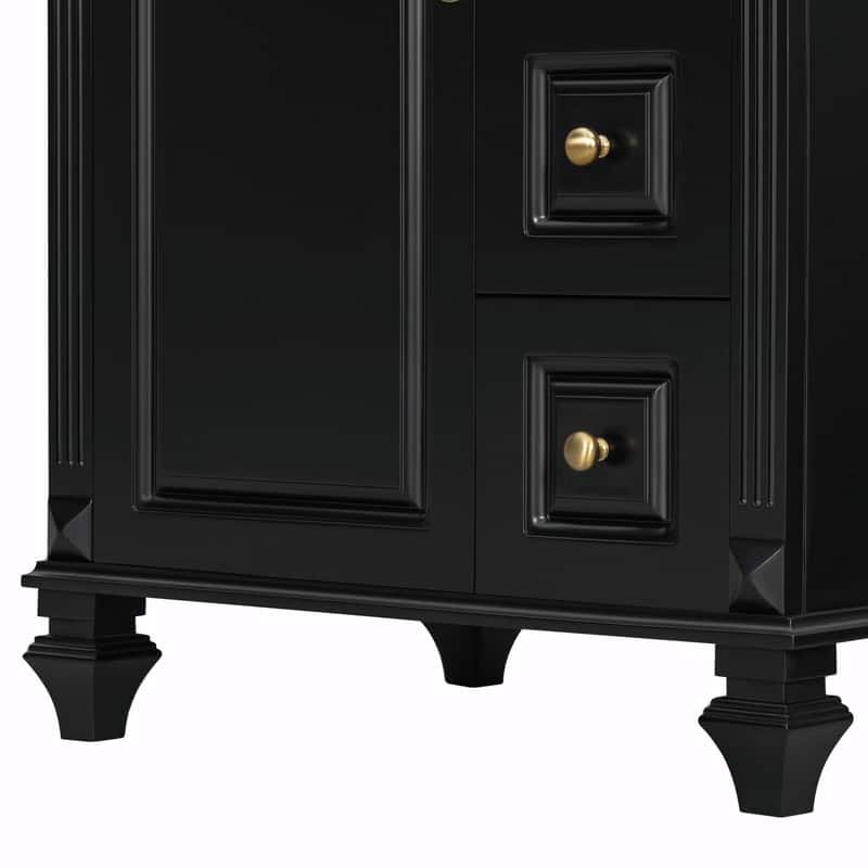 24" Bathroom Vanity with Sink, Freestanding Vanity Cabinet with Flip-Out Drawer, 3 Drawers, Ceramic Top