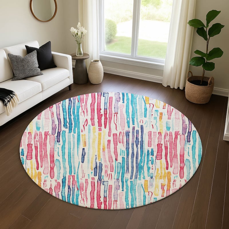 Premium Washable Super Soft Modern Stripes Mayfield Rug - White - 8' x 8'