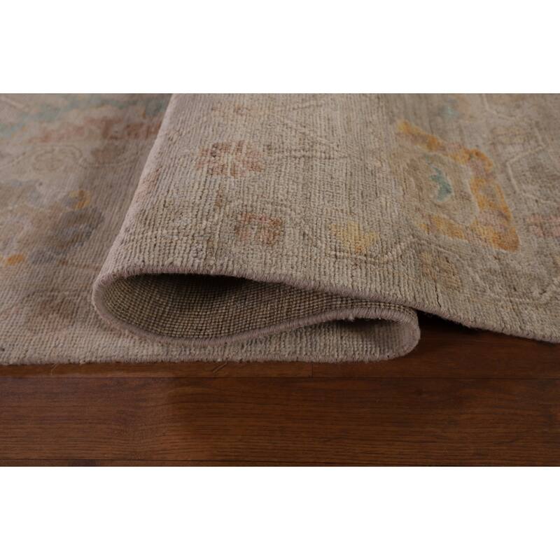 Vegetable Dye Beige Oushak Turkish Rug Hand-Knotted Wool Carpet - 8'1" x 9'8"
