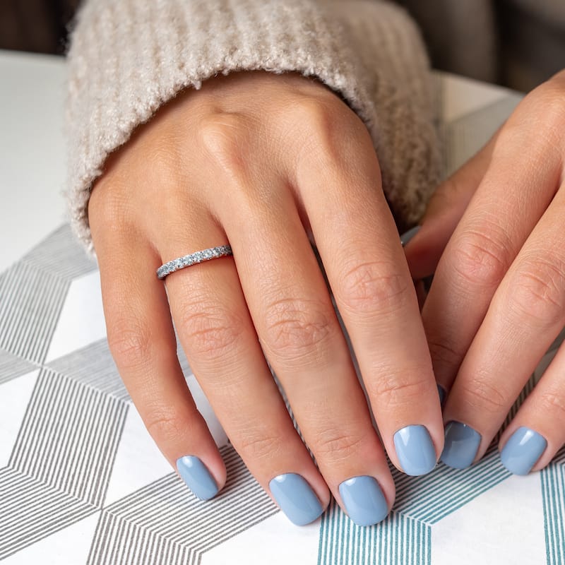 Miadora 7/8ct TGW Aquamarine Eternity Ring in 10k White Gold