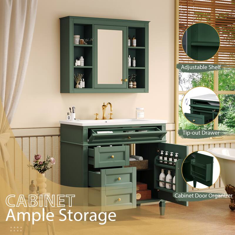 Roomfitters 36 Inch Bathroom Vanity with Sink and Mirror Cabinet, Storage Cabinet with 2 Doors and 4 Drawers