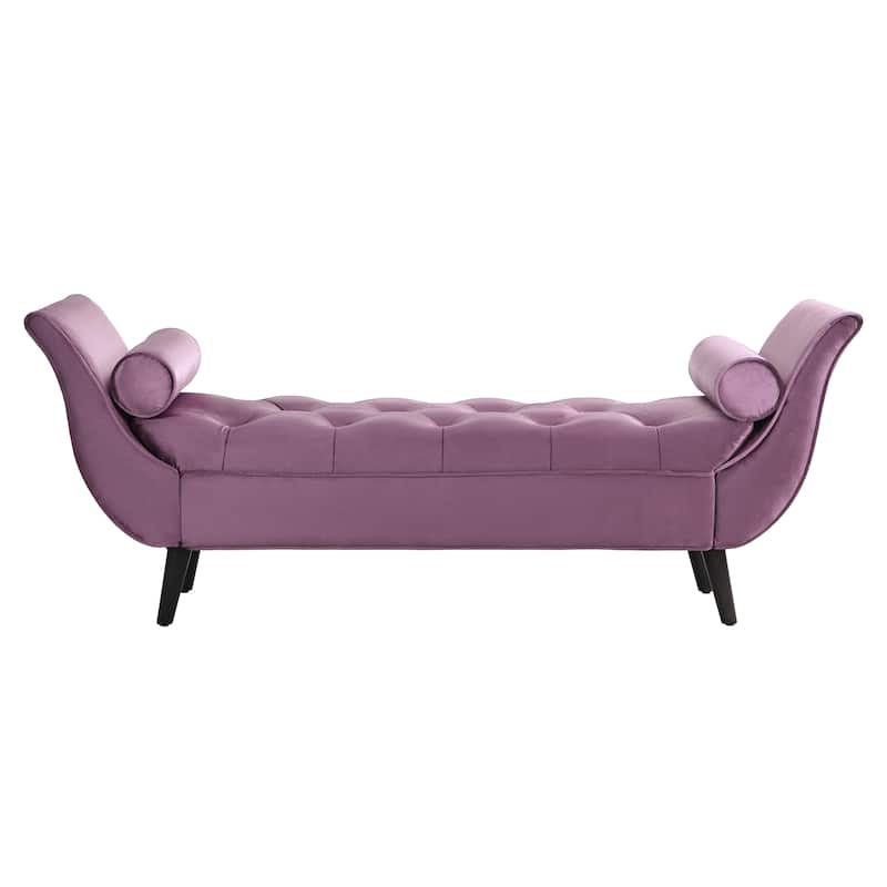 Christopher Knight Home - Quillon Velvet Tufted End of Bed Bench with Solid Wood Legs and 2 Pillows