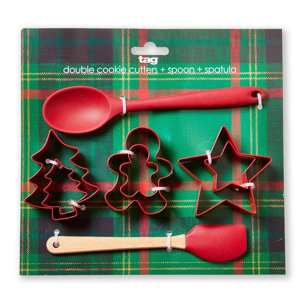 Cookie Cutter Spatula Spoon Set of 8 - Red Silicone Kitchen Accessories for Christmas Dinner - Hand Wash Only
