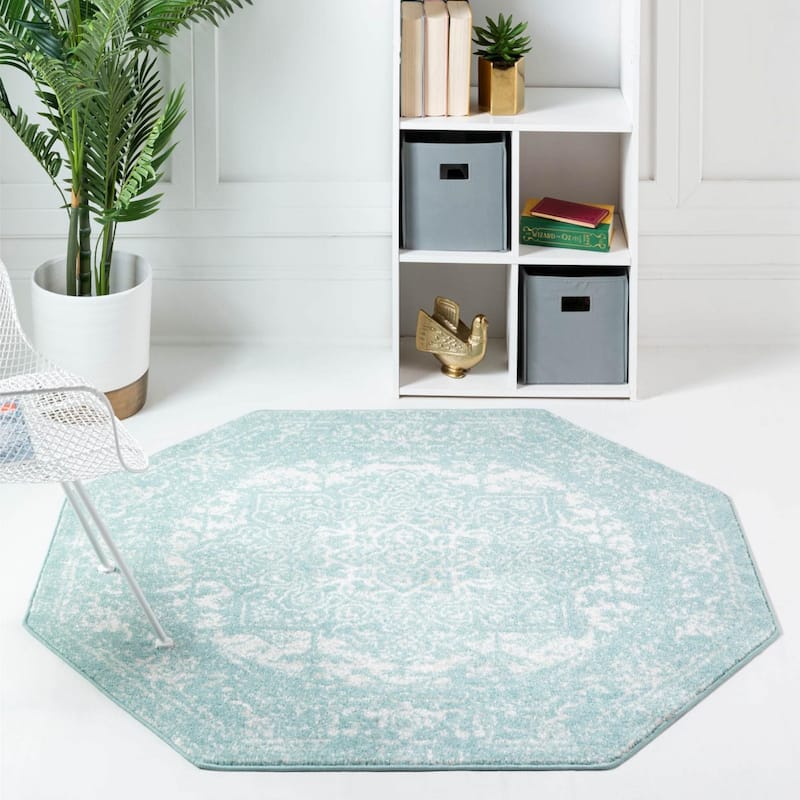 Traditional Brenda Collection Area Rug - Aqua - 7'10"x7'10" Octagon