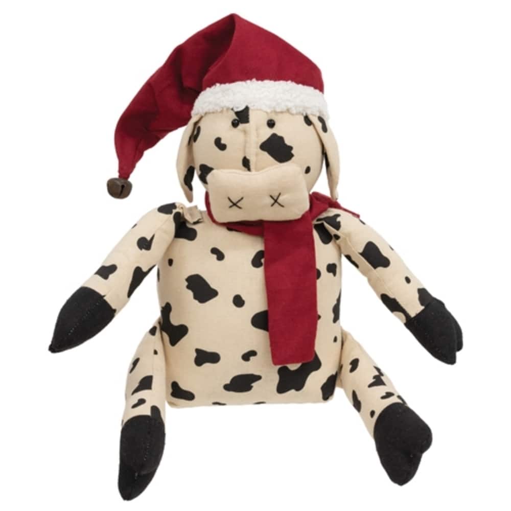 Farmhouse Cow Plush with Santa Hat and Scarf Holiday Decor - 6.50” x 3” x 10”
