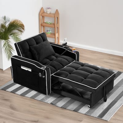 Convertible Adjustable Pull Out Sleeper Chair Bed Multi-Pockets Folding Sofa Bed