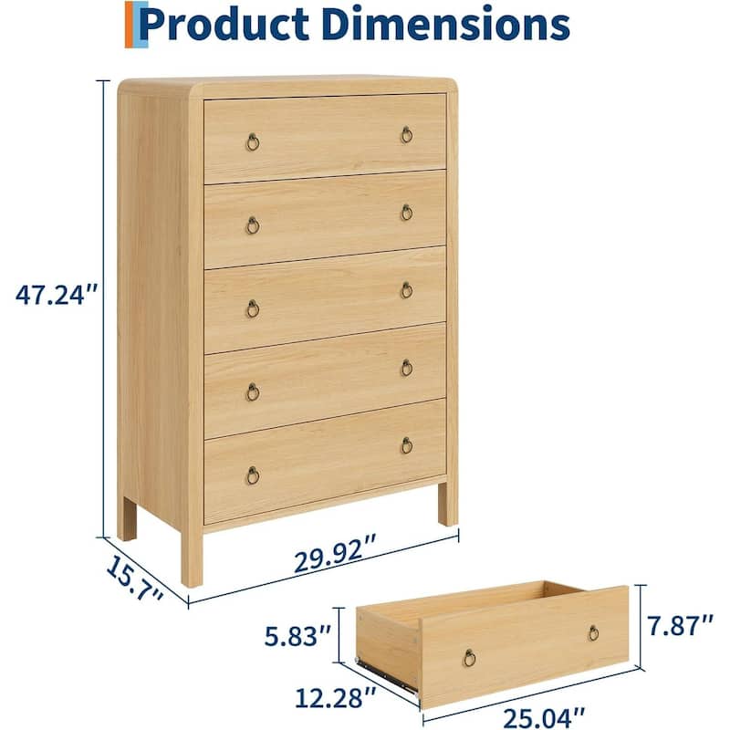 Modern 5 Drawer Dresser with Large Drawers for Bedroom, Living Room
