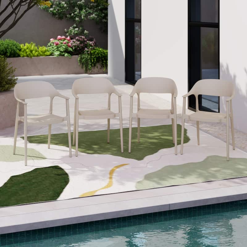 Outdoor Stackable Plastic Chairs Dining Chair Set 4-Piece Lightweight Curved Backrest Armchair