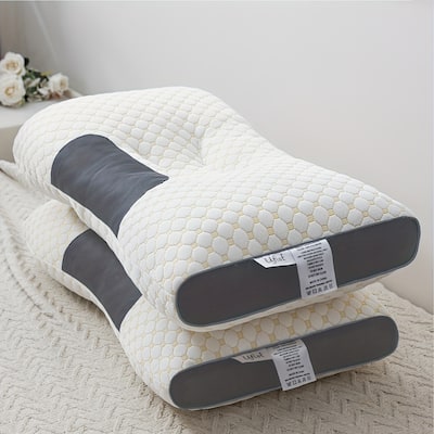 Set of 2 Ergonomic Cervical Neck Pillows, Orthopedic Contour Support Bed Pillow with Washable Covers - Beige