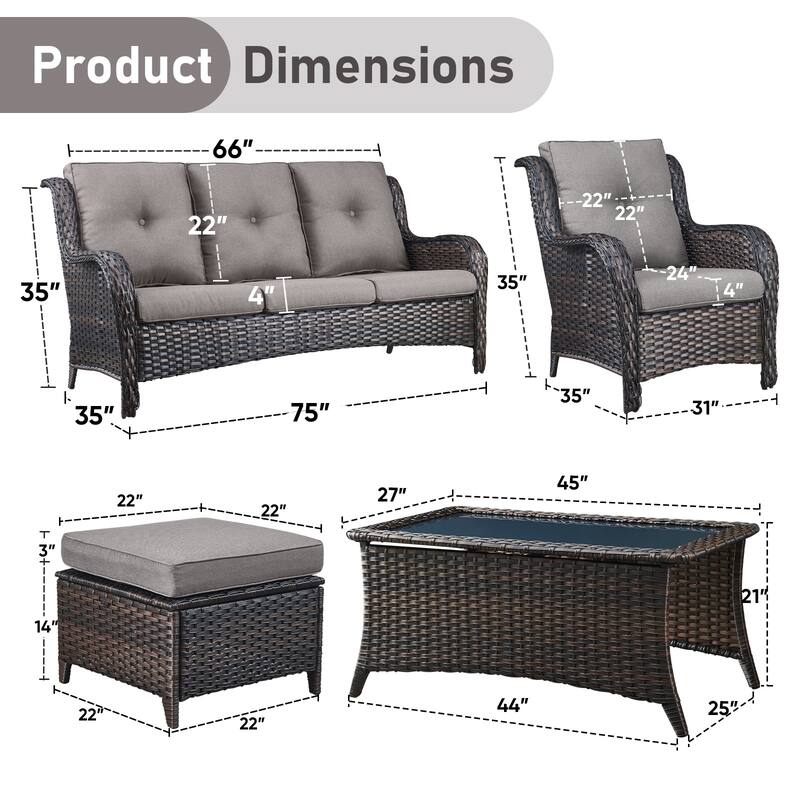 Pocassy Outdoor Sofa Chairs Table Ottoman