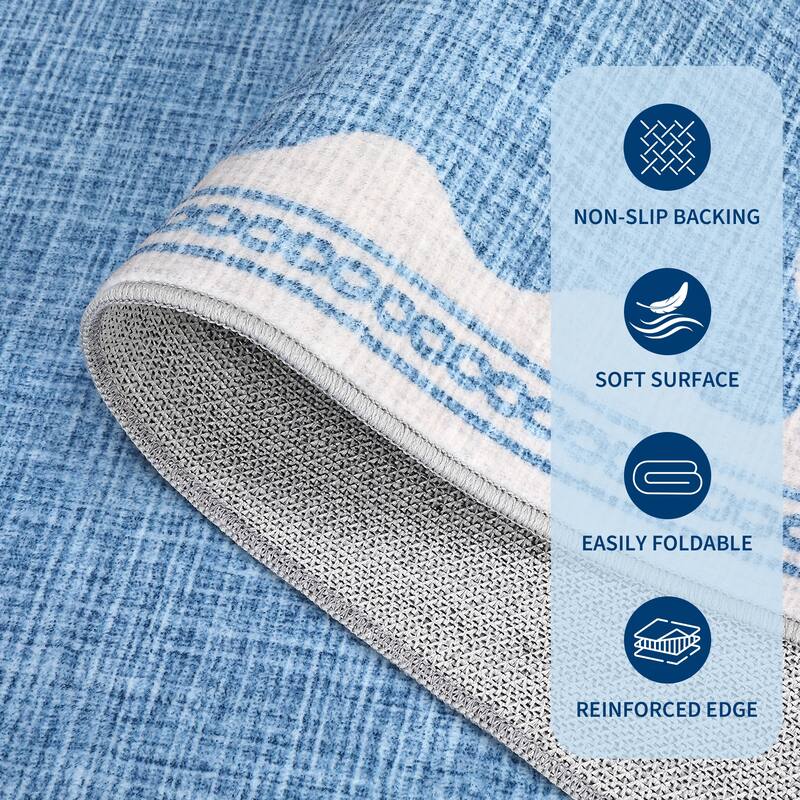 Scalloped Pattern Rugs for Living Room Bedroom Soft Non Slip Low Pile Throw Carpet Washable Foldable Area Rug