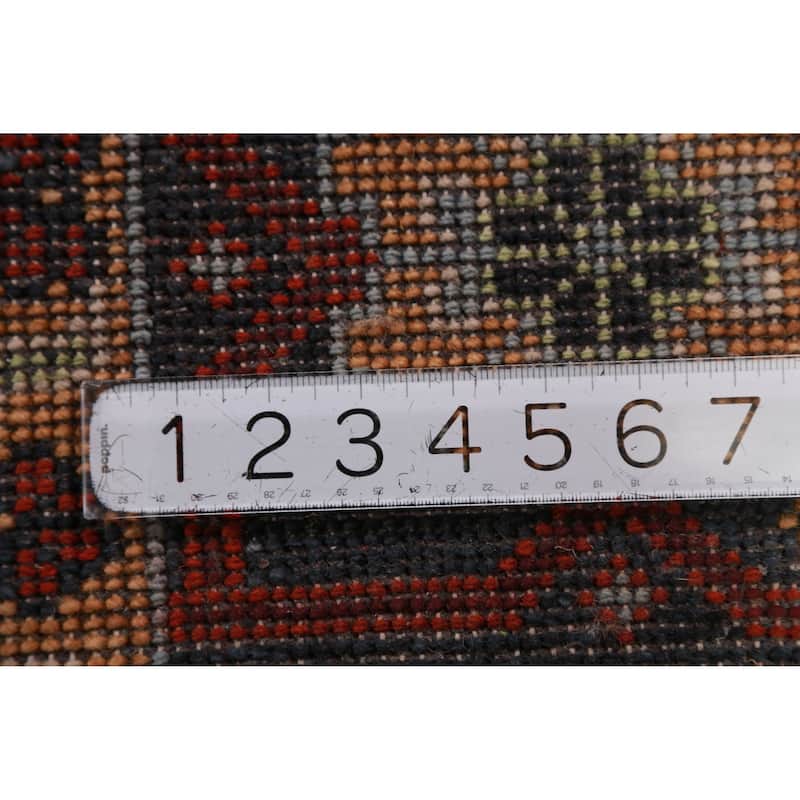 Light Blue Geometric Viss Oriental Large Rug Handmade Wool Carpet - 9'9" x 13'9"