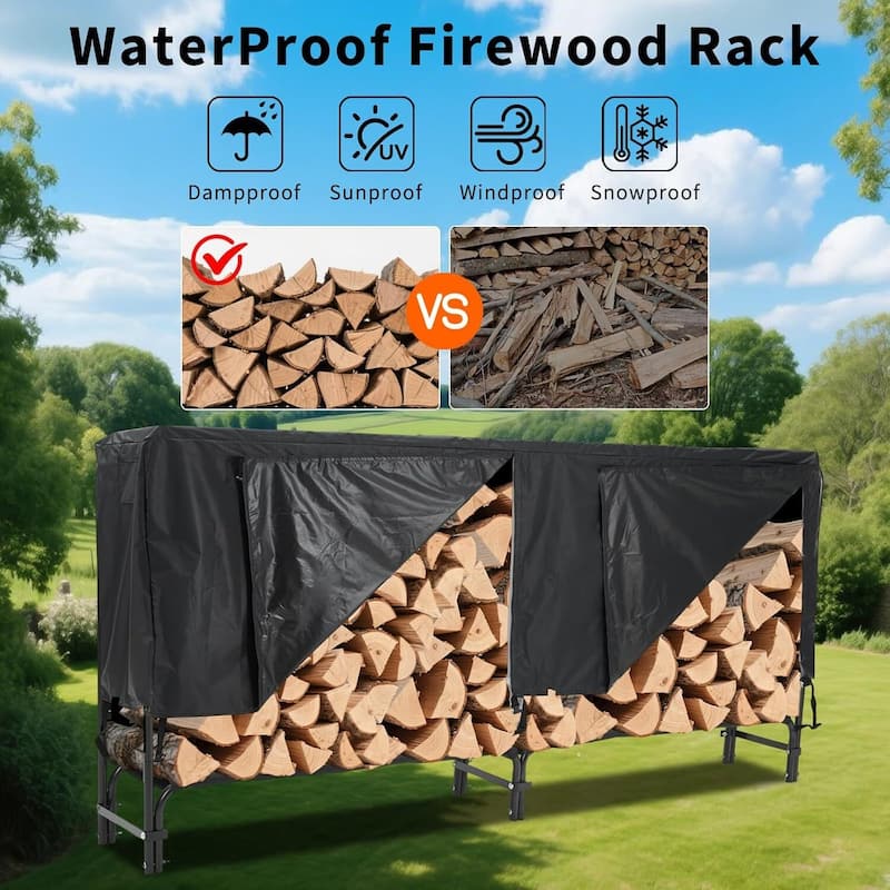 Firewood Rack Storage Cover Set for Patio Outdoor Use Backyard with Waterproof Cover