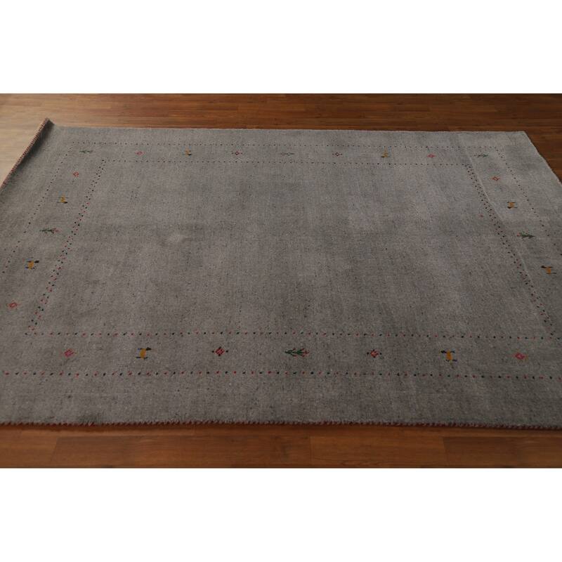 Gray Gabbeh Oriental Area Rug Hand-Knotted Wool Carpet - 5'5" x 7'8"